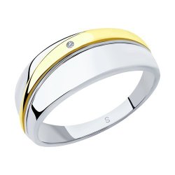 Кольцо из золочёного серебра с бриллиантом (Арт.87010030)