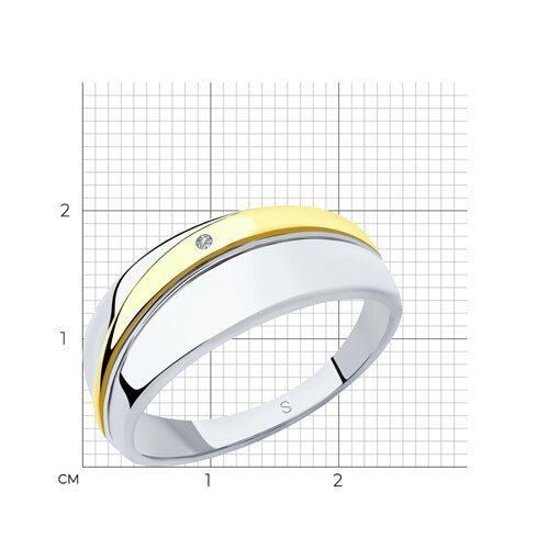 Кольцо из золочёного серебра с бриллиантом (Арт.87010030)