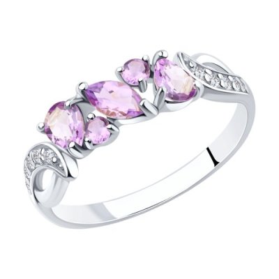 Кольцо из серебра с аметистами и фианитами (Арт.92011593)