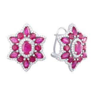 Серьги с бриллиантами и рубинами «Алая звезда» из белого золота, Myjewels (арт.ME34179)