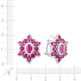 Серьги с бриллиантами и рубинами «Алая звезда» из белого золота, Myjewels (арт.ME34179)