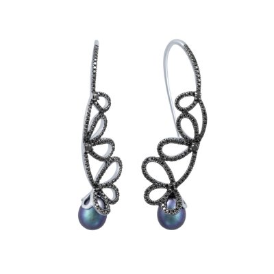 Серьги из белого золота с бриллиантом и жемчугом (Арт.mker0667_wb_db_wg)