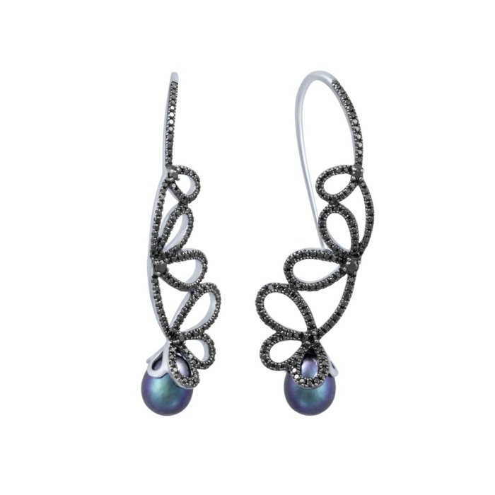 Серьги из белого золота с бриллиантом и жемчугом (Арт.mker0667_wb_db_wg)