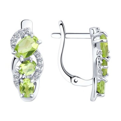 Серьги серебряные с фианитами и хризолитами «Свет лайма» Соколов (арт.92021141)