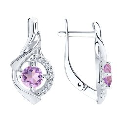 Серьги из серебра с аметистами и фианитами (Арт.94-320-00379-3)