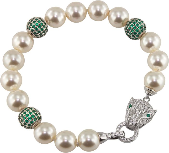 Браслет из серебра с жемчугом и куб. цирконием (Арт.127b-fp-grk-1)