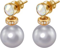 Серьги из серебра с жемчугом и кристаллом swarovski (Арт.abs-3-10-17-g)