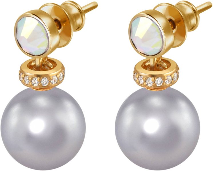Серьги из серебра с жемчугом и кристаллом swarovski (Арт.abs-3-10-17-g)