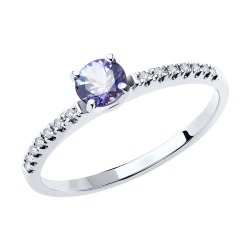 Кольцо из белого золота с бриллиантами и танзанитом (Арт.6014180-3)
