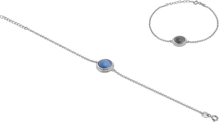 Браслет из серебра с кошачим глазом и куб. цирконием (Арт.fgb-1-10-h-28-s)