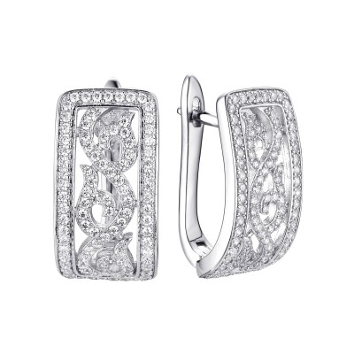 Серьги серебряные с фианитами «Lace Glow» Fresh Jewelry (арт.CZ-E02933-X-W-X-X-W)