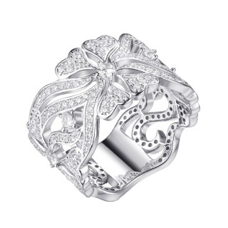 Кольцо серебряное с фианитами «Lace Blossom» Fresh Jewelry (арт.CZ-R02934-X-W-X-X-W)