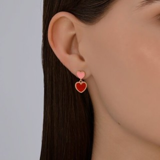 Серьги из золочёного серебра с эмалью «Двойное сердце» Соколов (арт.93-122-02232-2)