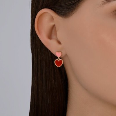 Серьги из золочёного серебра с эмалью «Двойное сердце» Соколов (арт.93-122-02232-2)