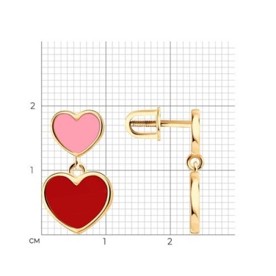 Серьги из золочёного серебра с эмалью «Двойное сердце» Соколов (арт.93-122-02232-2)