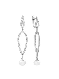 Серьги серебряные с жемчугом и фианитами «Nautilus Grace» Fresh Jewelry (арт.PI-E02427-X-W-PN-X-W)