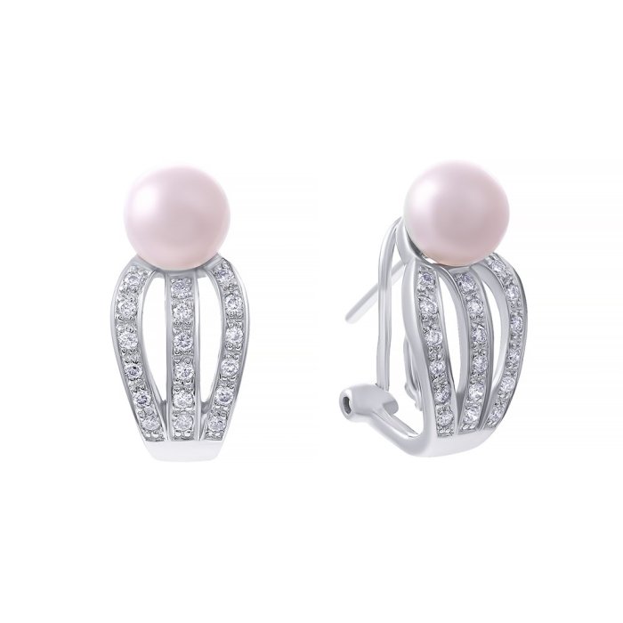 Серьги из белого золота с бриллиантом и жемчугом (Арт.e26231_wp_wg)