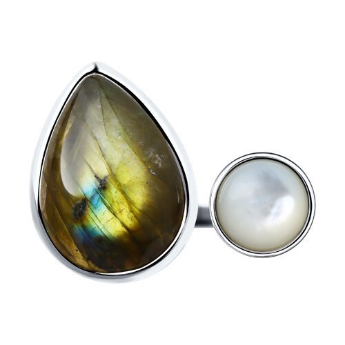 Кольцо из серебра с лабрадоритом и перламутром (Арт.83010074)