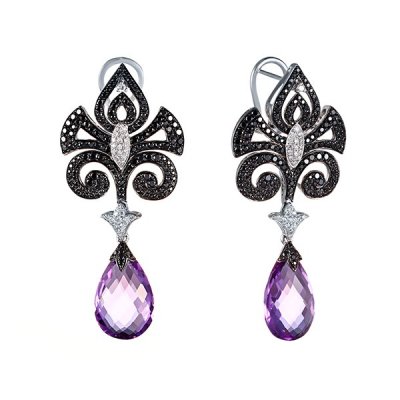 Серьги из белого золота с аметистом и бриллиантом (Арт.er-32262_sr_db_am_wg)