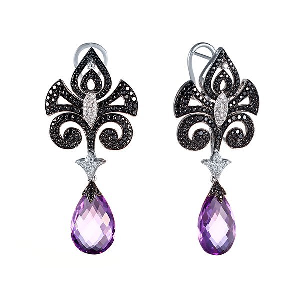 Серьги из белого золота с аметистом и бриллиантом (Арт.er-32262_sr_db_am_wg)