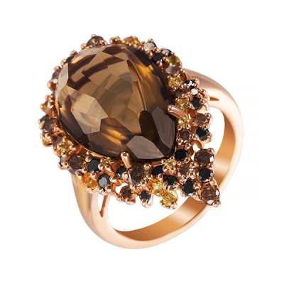 Кольцо из золота с бриллиантом и раухтопазом (Арт.hf04704r-rsqbr_dc_ys_sq_pink)