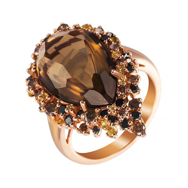 Кольцо из золота с бриллиантом и раухтопазом (Арт.hf04704r-rsqbr_dc_ys_sq_pink)