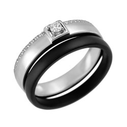 Кольцо из серебра с керамикой и куб. цирконием (Арт.tm-r00689-b-w-w-x-w)