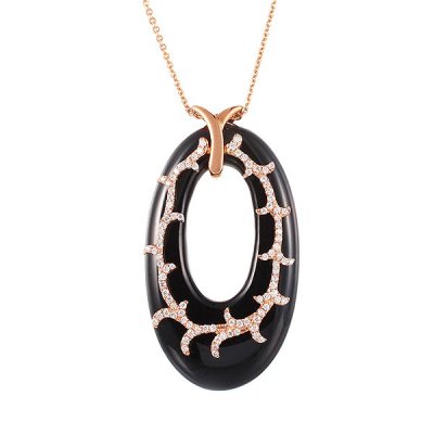 Цепь из золота с бриллиантом и ониксом (Арт.p32970_tsp_ox_yg)