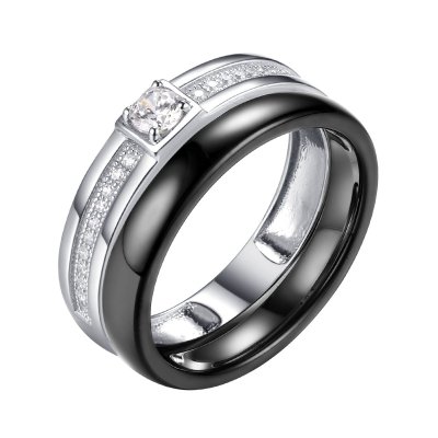 Кольцо из серебра с керамикой и фианитом (Арт.tc-r00691-b-w-w-x-w)