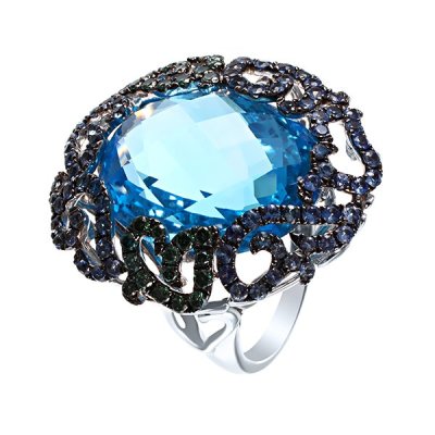 Кольцо из белого золота с бриллиантом и сапфиром (Арт.rg-32345a_ko_dl_sa_bt_wg)