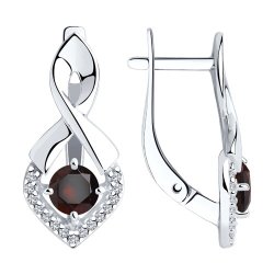 Серьги из серебра с гранатами и фианитами (Арт.94-320-00380-2)