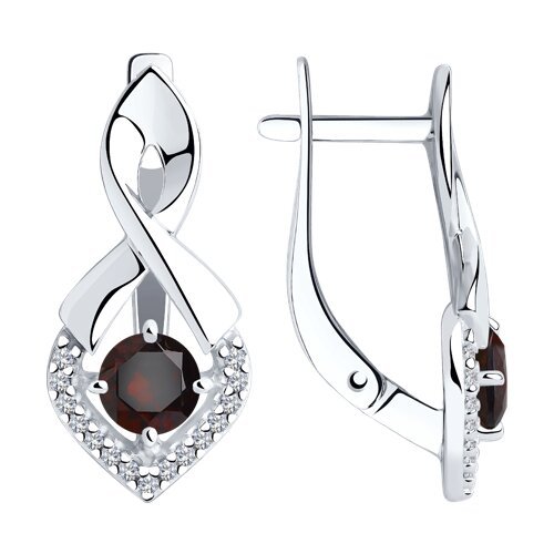 Серьги из серебра с гранатами и фианитами (Арт.94-320-00380-2)