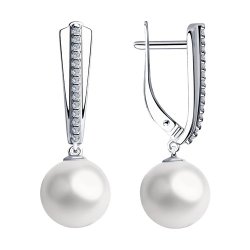 Серьги из серебра с жемчугом и фианитами (Арт.94023546)