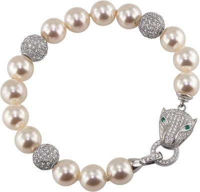 Браслет из серебра с жемчугом и куб. цирконием (Арт.127b-fp-sk-1-s-l)
