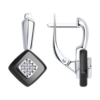 Серьги серебряные с керамикой и фианитами «Черный Шик» SOKOLOV (арт.01270)