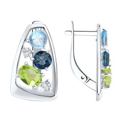 Серьги из серебра с миксом камней (Арт.94-320-00660-1)