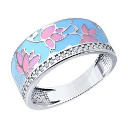Кольцо из серебра с фианитами и эмалью (Арт.94013771)