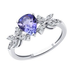 Кольцо из белого золота с бриллиантами и танзанитом (Арт.6014325-3)