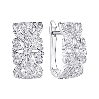 Серьги серебряные с фианитами «Lace Breeze» Fresh Jewelry (арт.CZ-E02934-X-W-X-X-W)