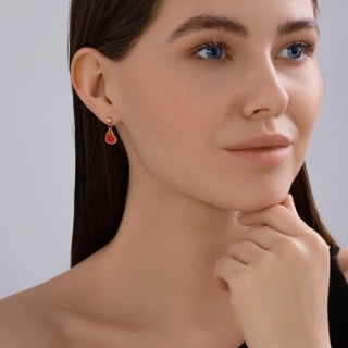 Серьги из золочёного серебра с эмалью «Алая нежность сердца» SOKOLOV (арт.93-122-02233-1)