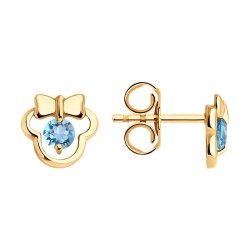 Серьги пусеты золотые пробы 585 с топазом (Арт.728716)