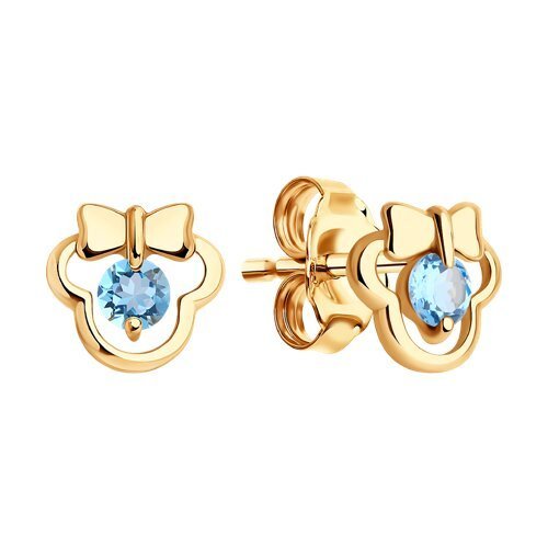 Серьги пусеты золотые пробы 585 с топазом (Арт.728716)