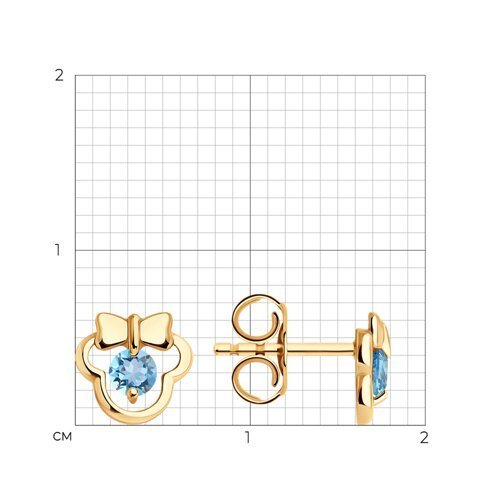 Серьги пусеты золотые пробы 585 с топазом (Арт.728716)