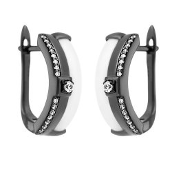 Серьги из серебра с керамикой и куб. цирконием (Арт.tc-e00689-w-b-w-x-w)