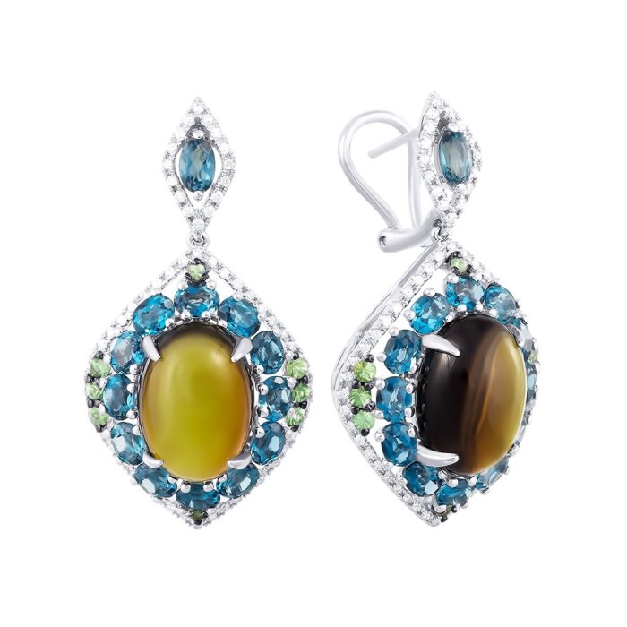 Серьги из белого золота с бриллиантом и топазом (Арт.er-34658_sr_lt_tu_tv_wg)