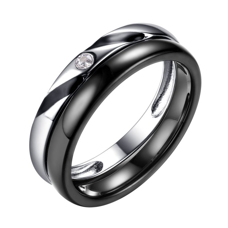 Кольцо из серебра с керамикой и фианитом (Арт.tc-r00690-b-w-w-b-x)