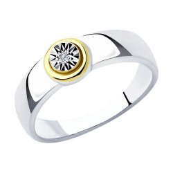 Кольцо из золочёного серебра с бриллиантом (Арт.87010032)