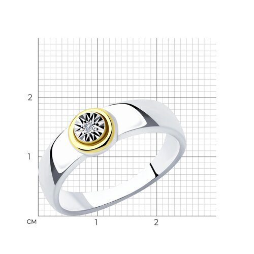 Кольцо из золочёного серебра с бриллиантом (Арт.87010032)