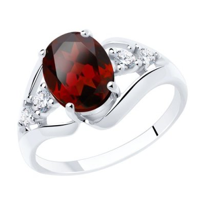 Кольцо из серебра с гранатом и фианитами (Арт.92011935)