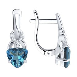 Серьги из серебра с лондон топазами и фианитами (Арт.92021178)